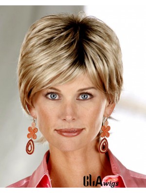 Straight Layered Short Cheap Blonde Synthetic Wigs