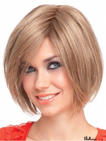 Bobs Wig Chin Length Straight Style Blonde Color With Capless