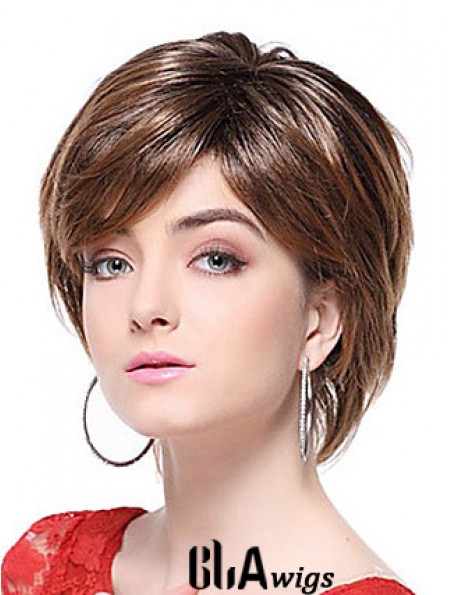 With Bangs Straight Brown Capless Stylish Short Wigs