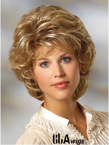 Curly Blonde Wig Classic Cut Chin Length With Capless