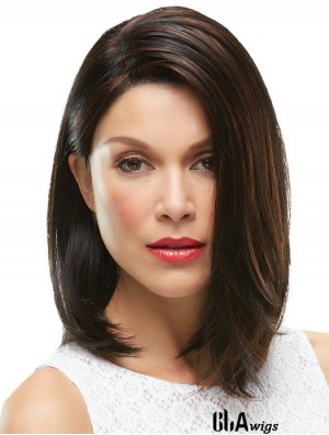 Shoulder Length Without Bangs 12 inch Straight Brown Medium Wigs