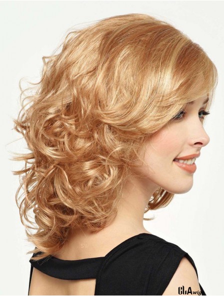 Curly Wig With Bangs Shoulder Length Blonde Color With Capless