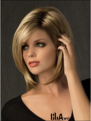 Suitable Straight Blonde Chin Length Bobs Medium Wigs