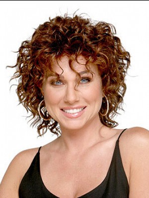 Shoulder Length Layered 13 inch Curly Auburn Medium Wigs