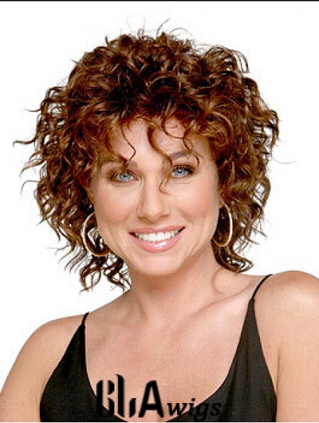 Shoulder Length Layered 13 inch Curly Auburn Medium Wigs