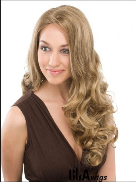 Suitable Blonde Curly Without Bangs Capless Long Wigs