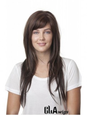 Ideal Brown Straight With Bangs Monofilament Long Wigs