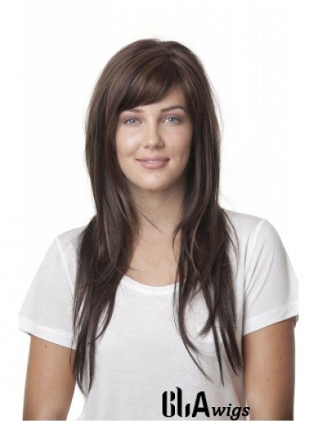 Ideal Brown Straight With Bangs Monofilament Long Wigs