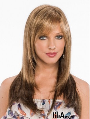New Blonde Straight With Bangs Capless Long Wigs