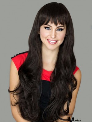Designed Black Wavy With Bangs Capless Long Wigs