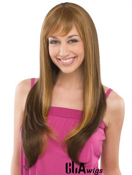 Fashionable Brown Straight With Bangs Capless Long Wigs