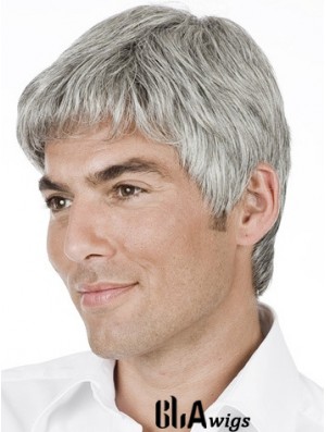 Grey Straight Short Remy Human 100% Hand Tied Mens Wig Shop 