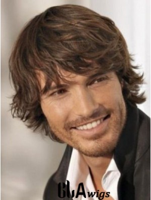 Brown Synthetic Chin Length Capless Wavy Mens Long Wig