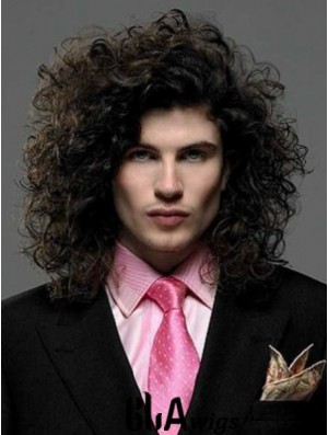 Black Synthetic Lace Front 14 inch Curly Long Hair Wigs For Men
