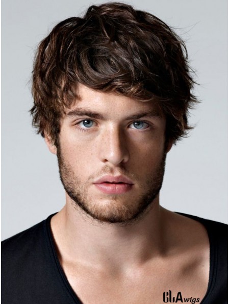 Brown 100% Hand Tied Straight With Bangs Men's Short Wigs