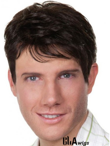 Black Short Straight Style Remy Human Hair Wigs For Men With Capless