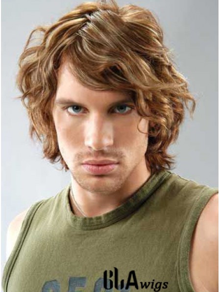 Lace Front Brown Remy Human Curly With Bangs Men's Wigs In UK