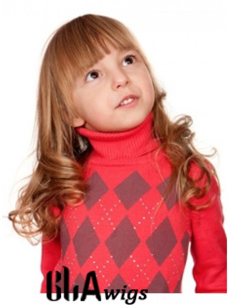 Wavy Long Auburn Remy Human Hair 100% Hand-tied Kids Wigs