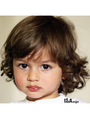 Curly Chin Length Blonde Remy Human Hair Capless Kids Wigs