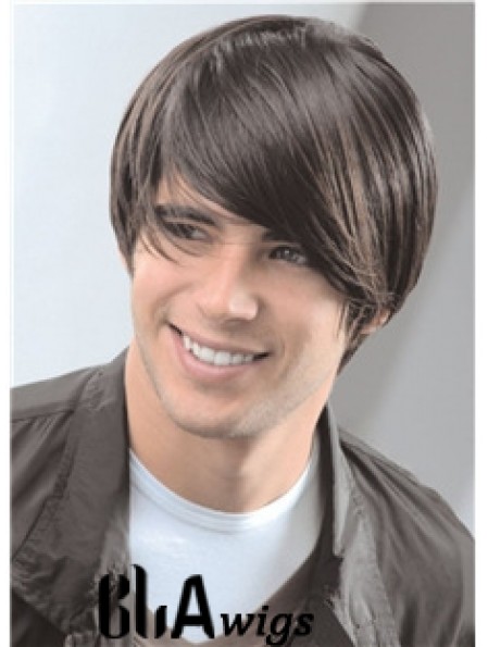 Capless Remy Human 8 inch Straight Mens Short Wigs