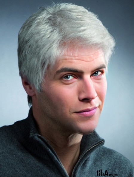 Synthetic Grey Straight Lacr Front Short Mens Blonde Wig