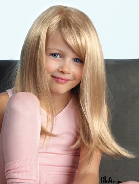 Beautiful Blonde Straight Long Synthetic Lace Front Mono Kids Wigs