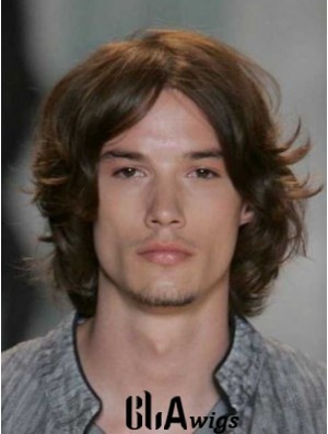 Auburn Lace Front Straight Chin Length Human Hair Men's Wigs