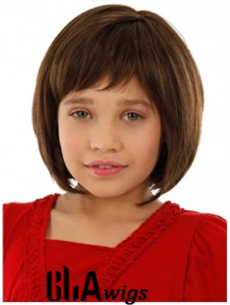 Straight Chin Length Auburn Remy Human Hair 100% Hand-tied Kids Wigs