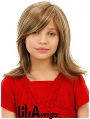 Childrens Wigs Blonde Color Shoulder Length Straight Style With Capless