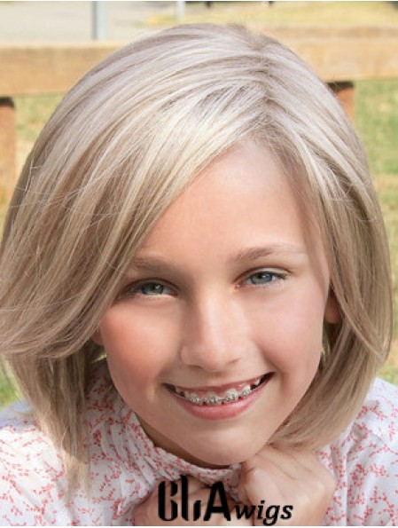 Straight Shoulder Length Blonde Synthetic Lace Front Kids Wigs