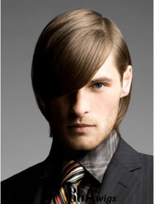 Brown Chin Length Remy Human Straight Wig For Man