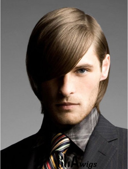 Brown Chin Length Remy Human Straight Wig For Man