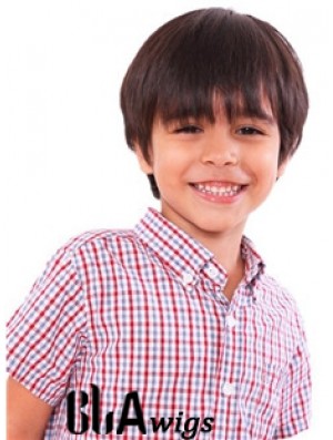 Straight Short Auburn Remy Human Hair 100% Hand-tied Kids Wigs