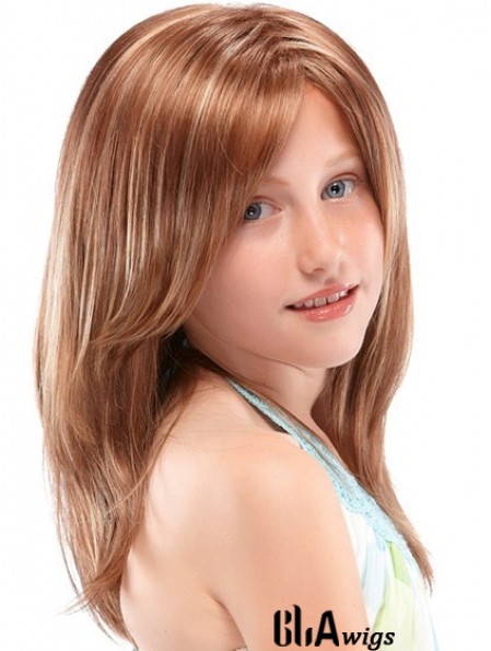 Kids Wigs 100% Hand Tied Straight Style Auburn Color Long Length