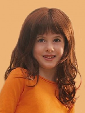 Curly Long Auburn Synthetic Lace Front Kids Wigs