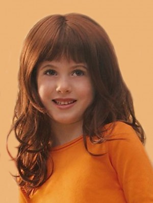 Curly Long Auburn Synthetic Lace Front Kids Wigs