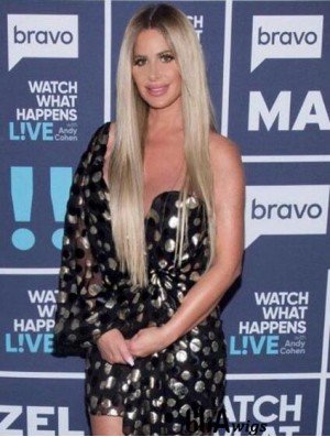 Platinum Blonde Lace Front Long Without Bangs Synthetic 25 inch Straight Kim Zolciak Wigs