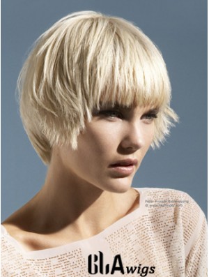 Monofilament Boycuts Short Straight 10 inch Platinum Blonde Convenient Fashion Wigs