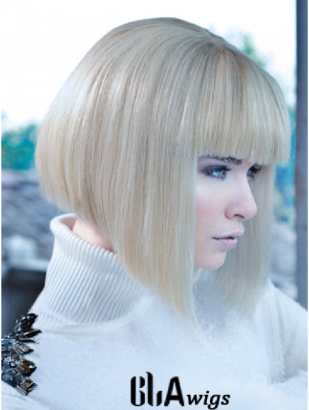 Lace Front Bobs Chin Length Straight 12 inch Platinum Blonde No-Fuss Fashion Wigs