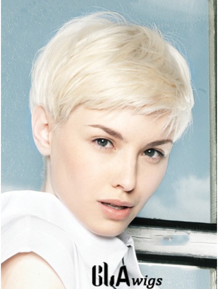 Lace Front Wig Platinum Color Short Length Straight Style Boycuts