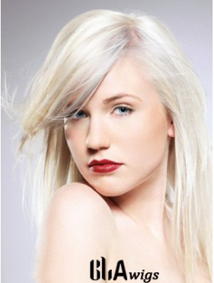Capless With Bangs Long Straight 16 inch Platinum Blonde Convenient Fashion Wigs
