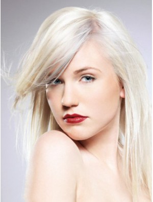 Capless With Bangs Long Straight 16 inch Platinum Blonde Convenient Fashion Wigs