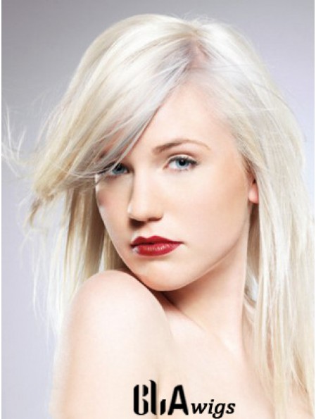 Capless With Bangs Long Straight 16 inch Platinum Blonde Convenient Fashion Wigs