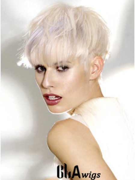 Monofilament Boycuts Short Straight 8 inch Platinum Blonde Ideal Fashion Wigs