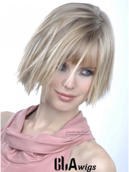 Monofilament Bobs Chin Length Straight 10 inch Platinum Blonde Good Fashion Wigs