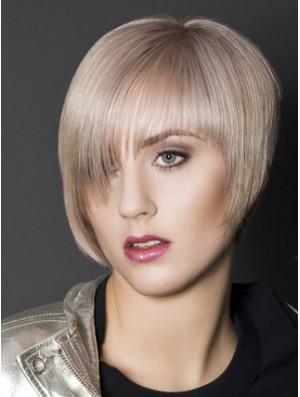 Capless Boycuts Short Straight 10 inch Platinum Blonde Sleek Fashion Wigs