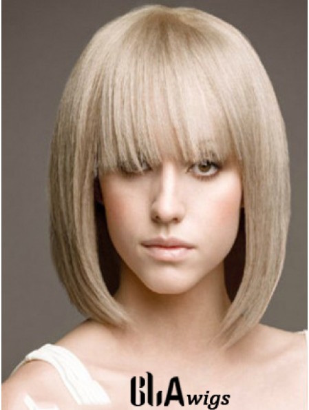 Full Lace Bobs Chin Length Straight 12 inch Platinum Blonde Beautiful Fashion Wigs