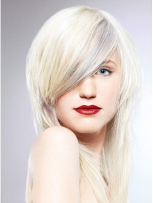 Lace Front With Bangs Long Straight 16 inch Platinum Blonde Fashionable Fashion Wigs