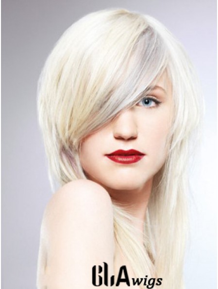 Lace Front With Bangs Long Straight 16 inch Platinum Blonde Fashionable Fashion Wigs