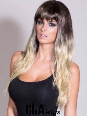 Flexibility Ombre/2 Tone Long Straight With Bangs 24 inch Human Lace Wigs